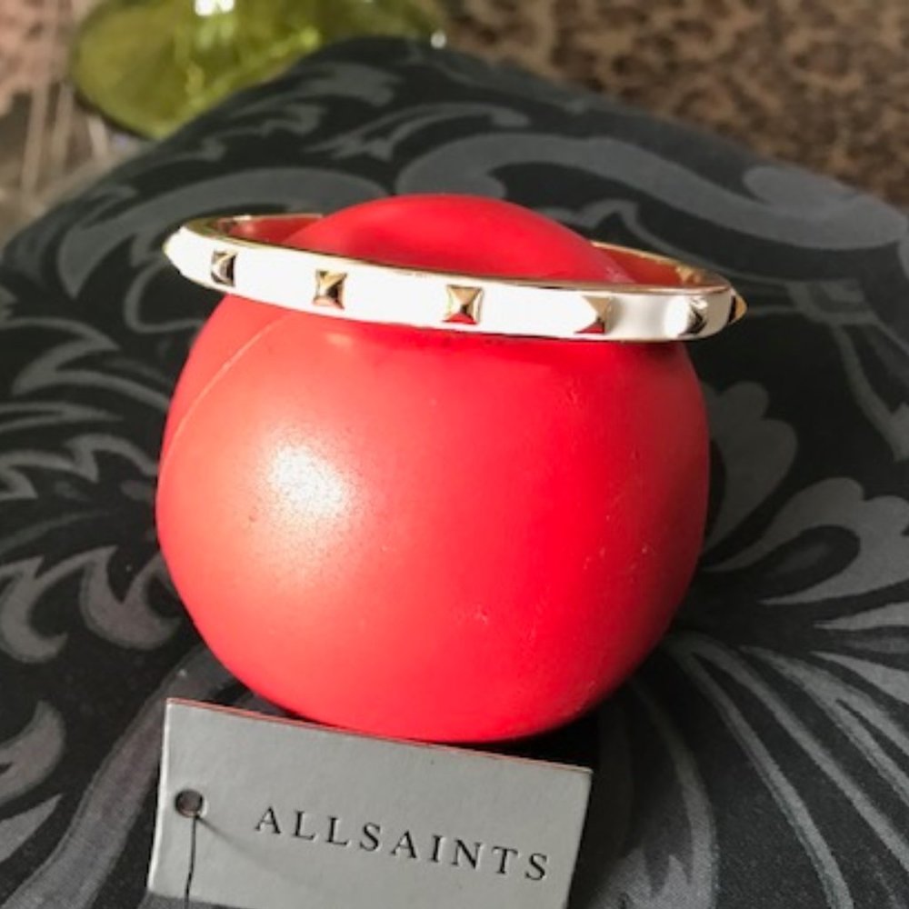 ALLSAINTS Enamel Studded Cuff Bracelet In White + Gold One Size Brand New NWT